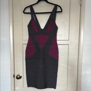 Herve Leger Gray & Purple bandage dress, size M